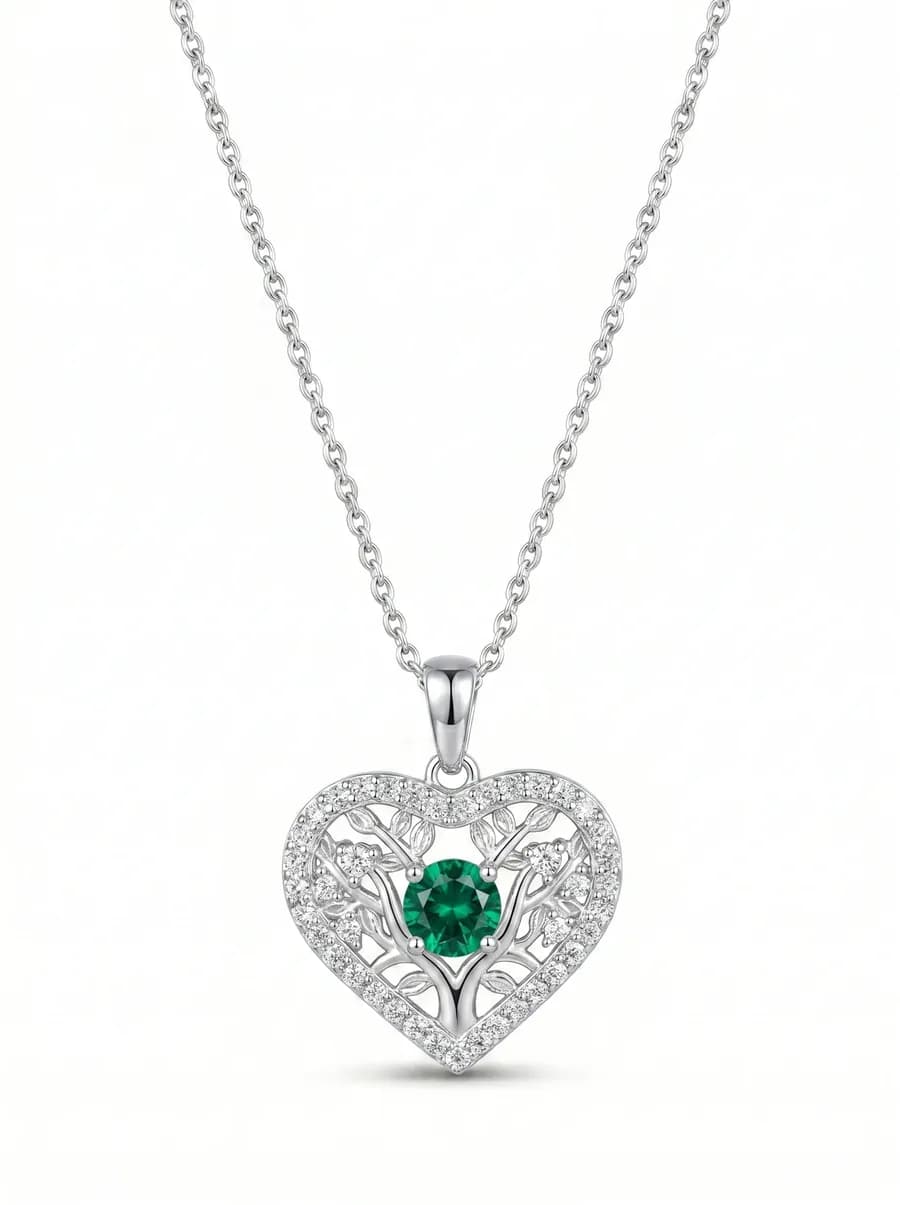 Filigree Heart Pendant — Emerald