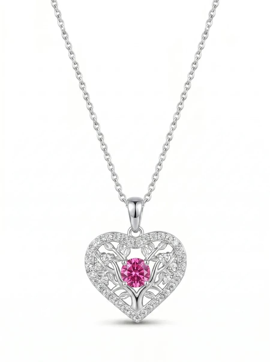 Filigree Heart Pendant — Pink Sapphire