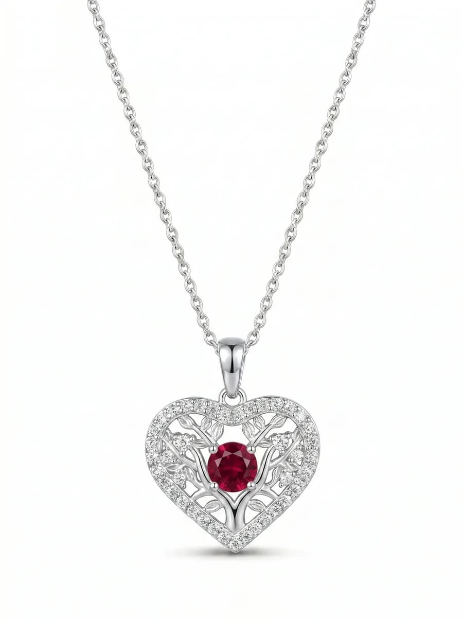 Filigree Heart Pendant — Ruby