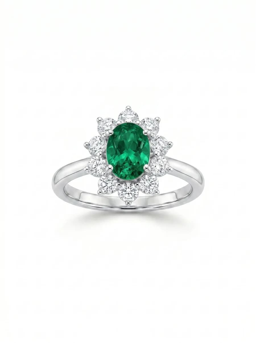 Bloom Halo Ring — Emerald