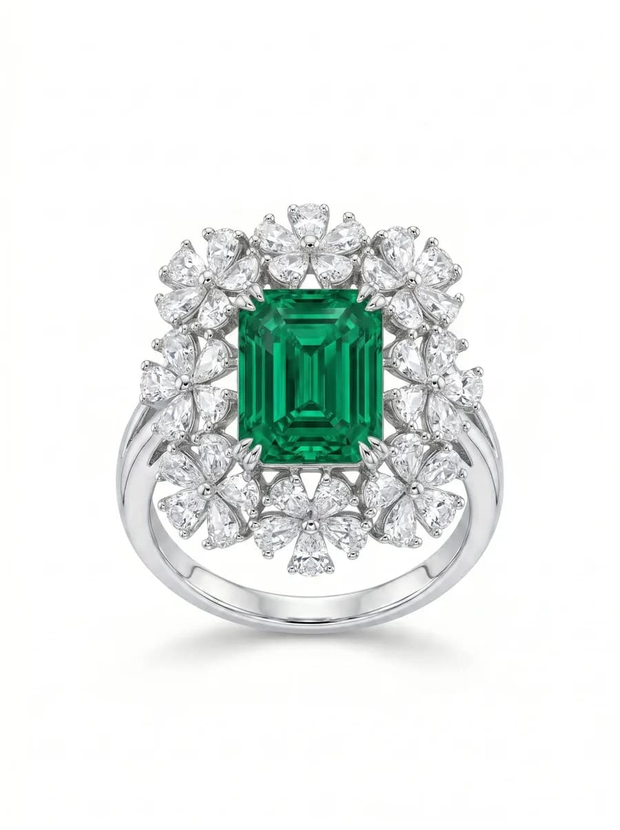 Cushion Halo Ring — Emerald