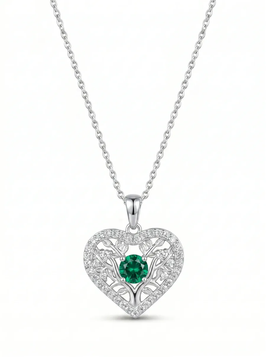 Filigree Heart Pendant — Emerald