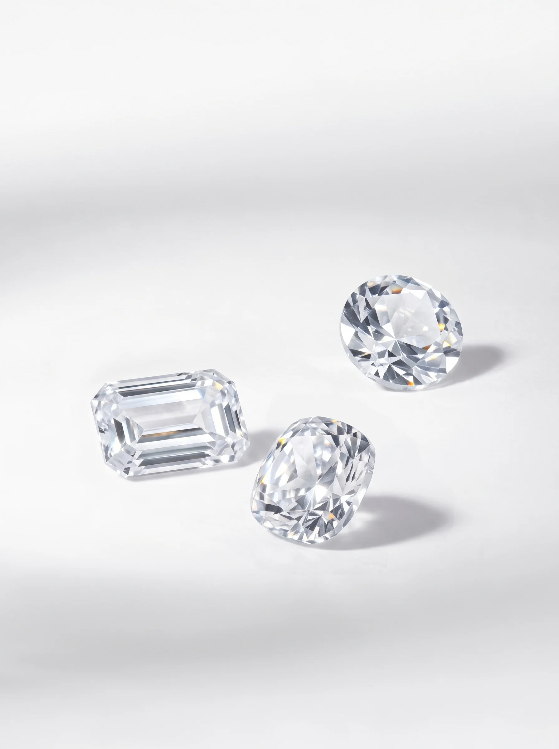 Loose diamonds on a white surface, cut and ready to be set